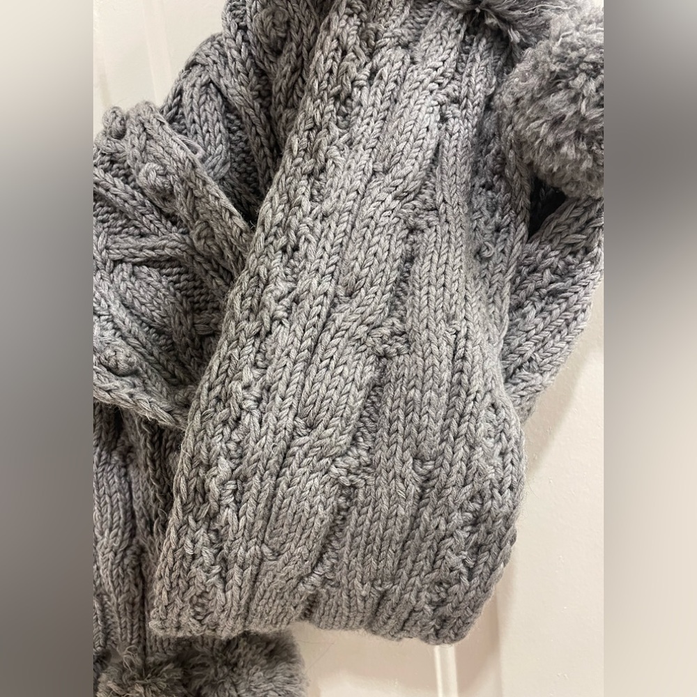 J Crew gray cable knit pom pom scarf - Picture 5 of 9